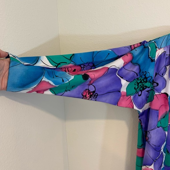 Christian Dior Lounge Wear Size L Vintage Kaftan Mumu House Dress Floral Satin - Picture 9 of 9